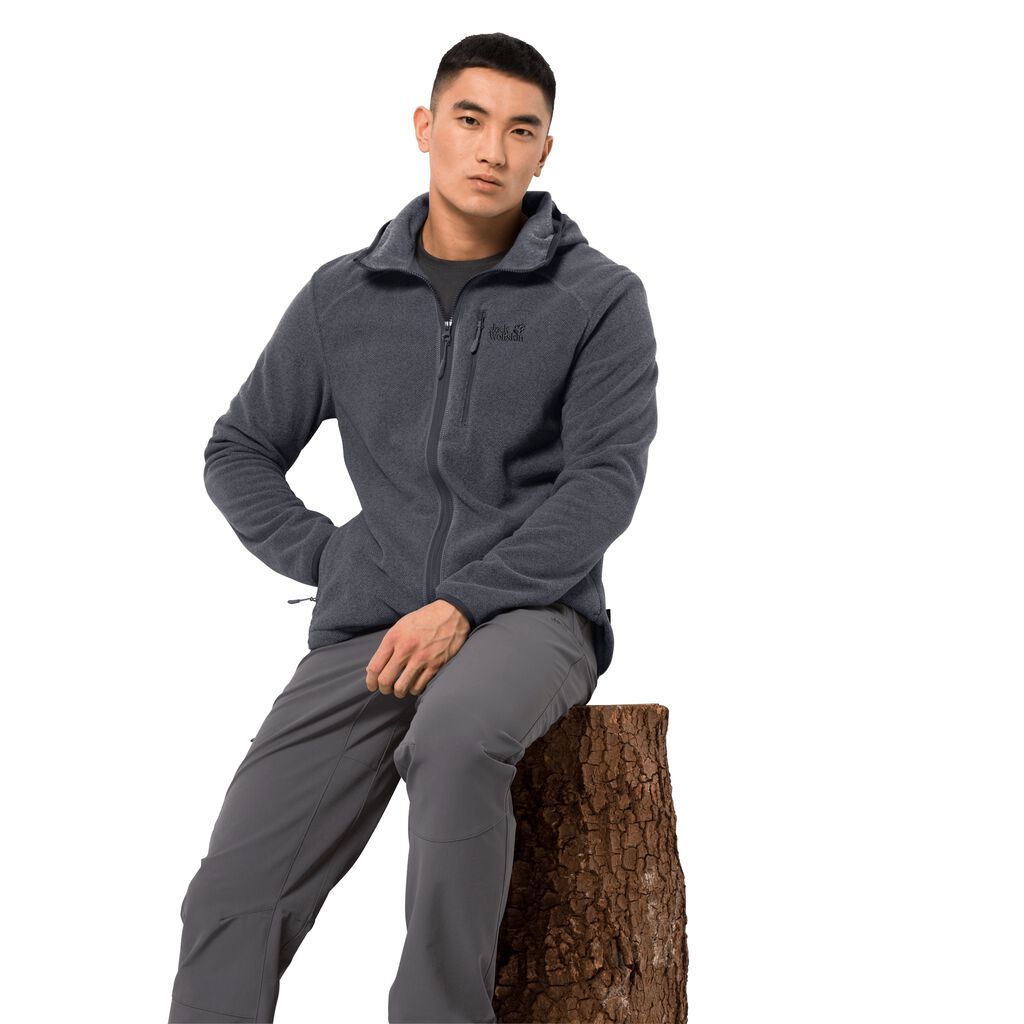 Jack Wolfskin SKYWIND HOODED fleece ζακετεσ ανδρικα ανθρακίτης | GR3631390